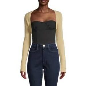 WE WORE WHAT x DANIELLE BERNSTEIN Crop Cardigan Shrug Sweater XL Butter Yellow